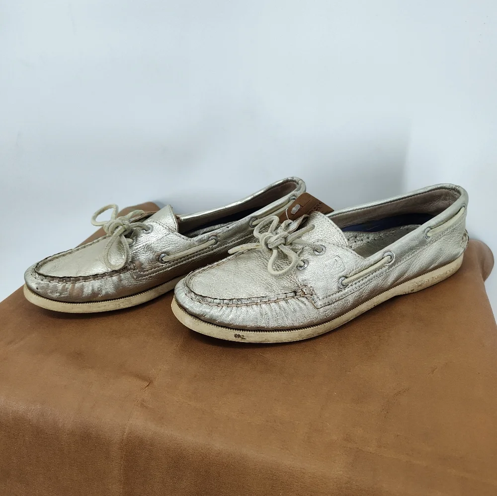 Sperry Original Leather Boat Shoes Metallic Gold Women's Size 8M